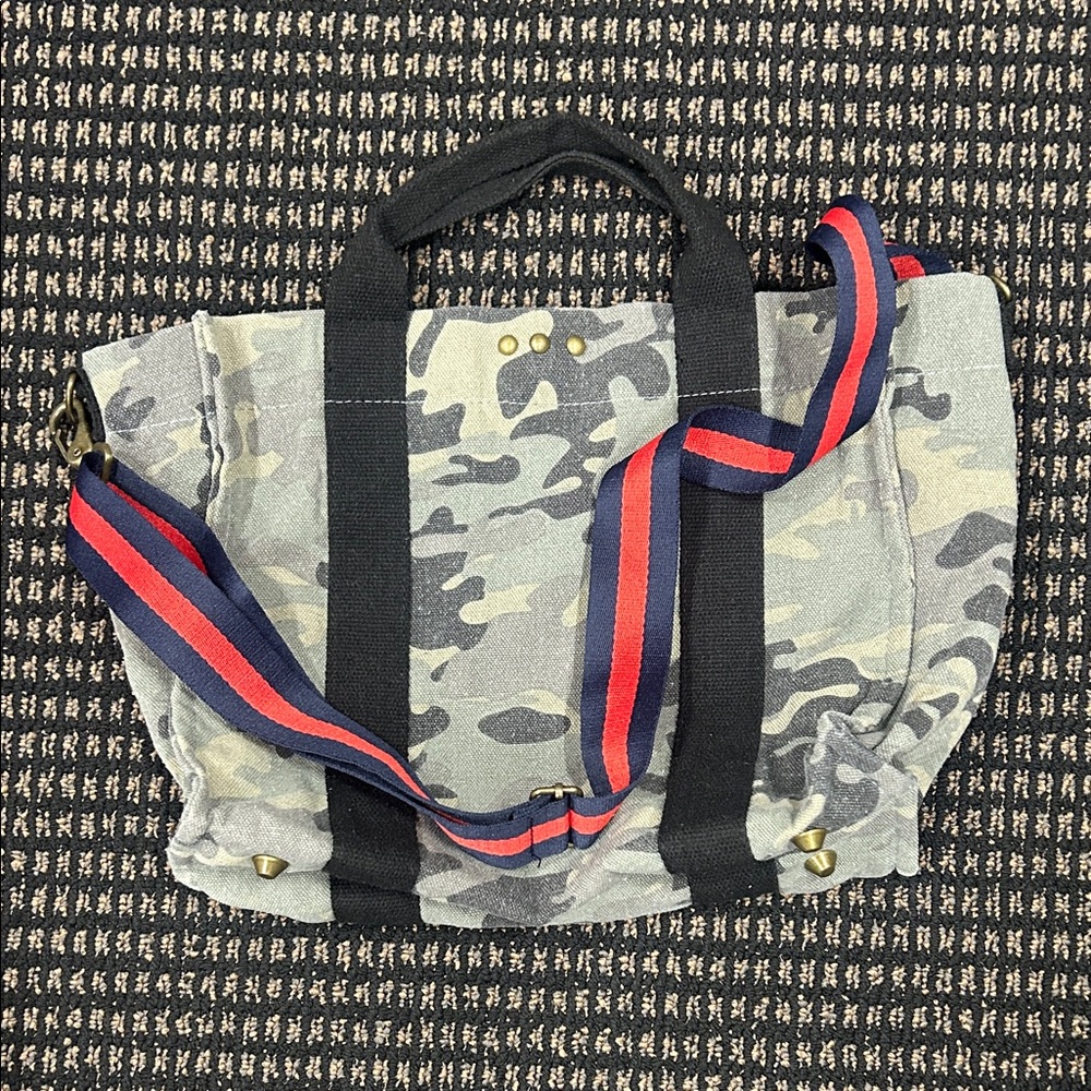 Camouflage Crossbody Bag with Red and Blue Strap
